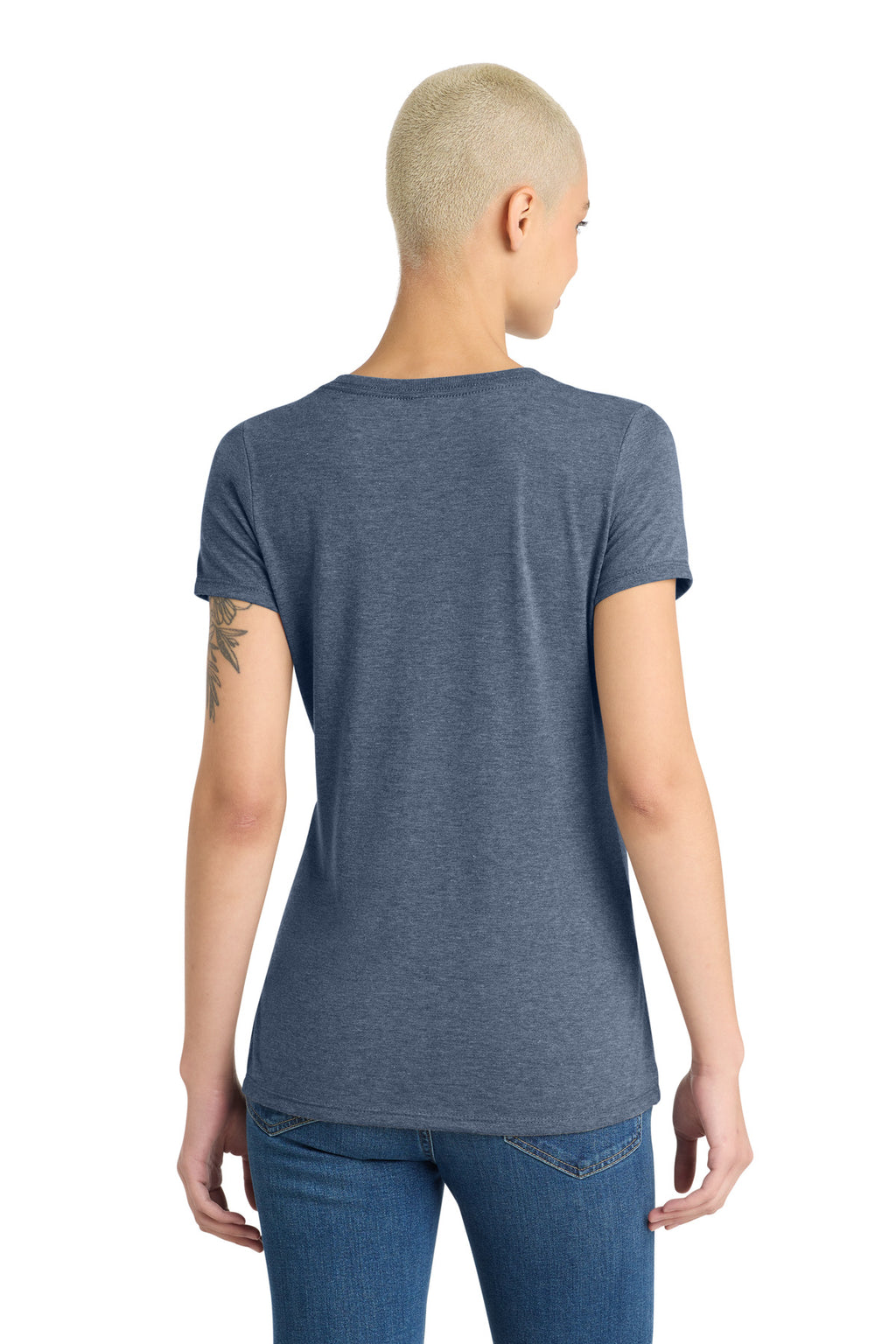 District Women's Perfect Tri V-Neck Tee. DM1350L - Navy Frost - back