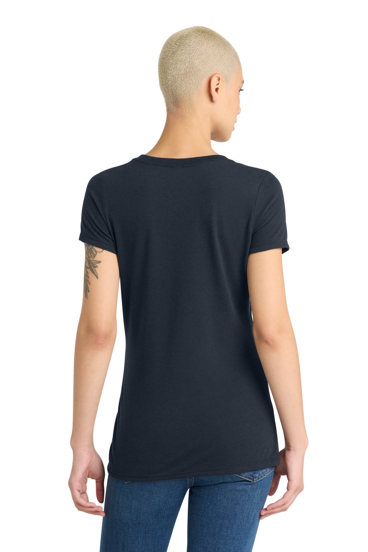 District Women's Perfect Tri V-Neck Tee. DM1350L - New Navy - back