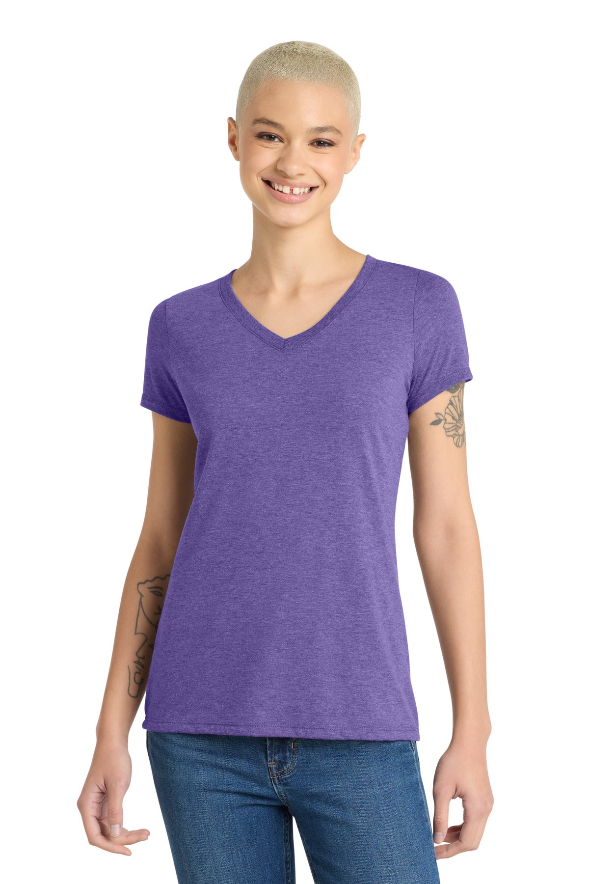 District Women's Perfect Tri V-Neck Tee. DM1350L - Purple Frost - front