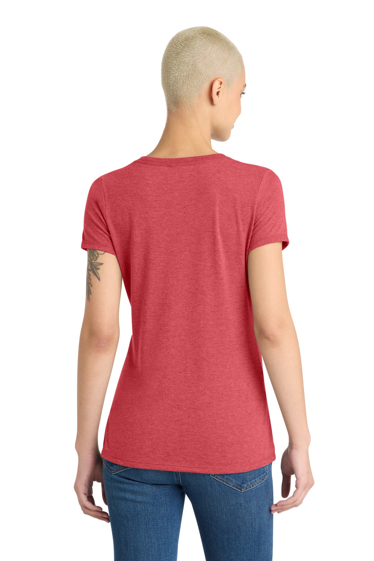 District Women's Perfect Tri V-Neck Tee. DM1350L - Red Frost - back