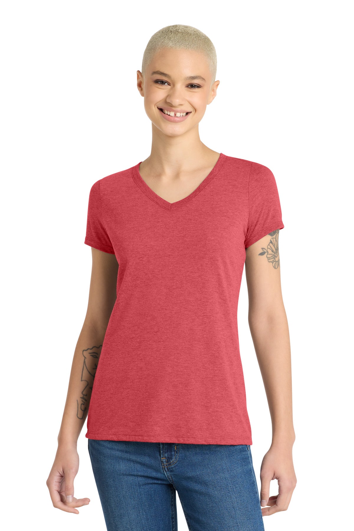 District Women's Perfect Tri V-Neck Tee. DM1350L - Red Frost - front