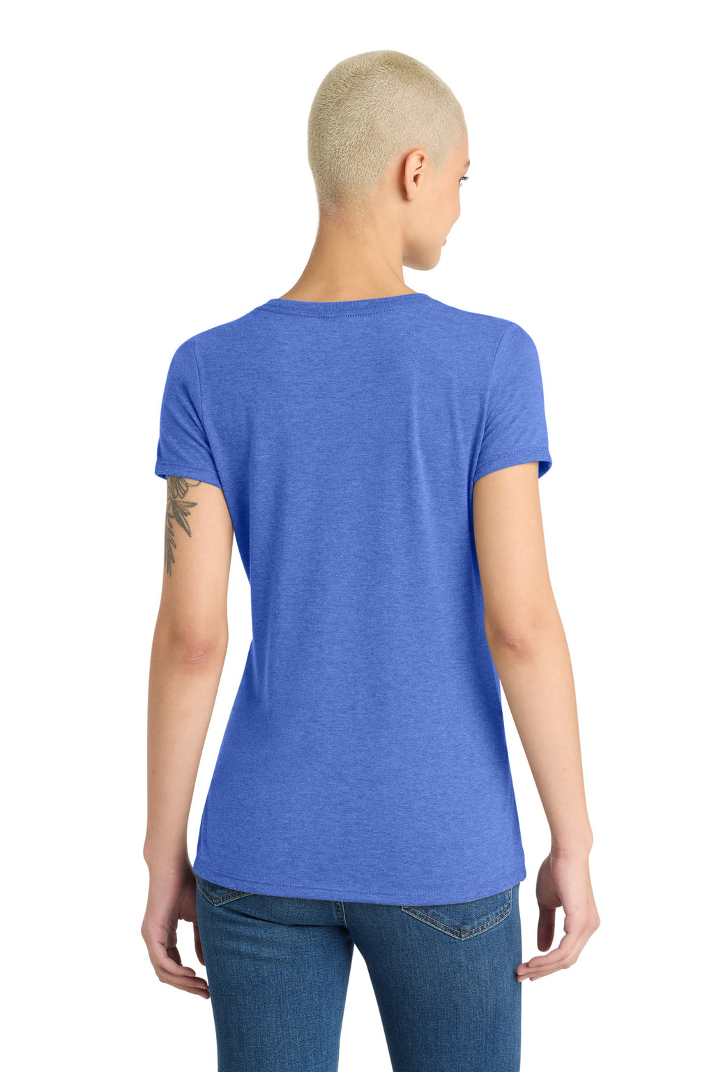 District Women's Perfect Tri V-Neck Tee. DM1350L - Royal Frost - back