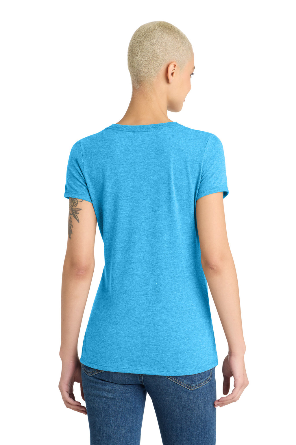 District Women's Perfect Tri V-Neck Tee. DM1350L - Turquoise Frost - back