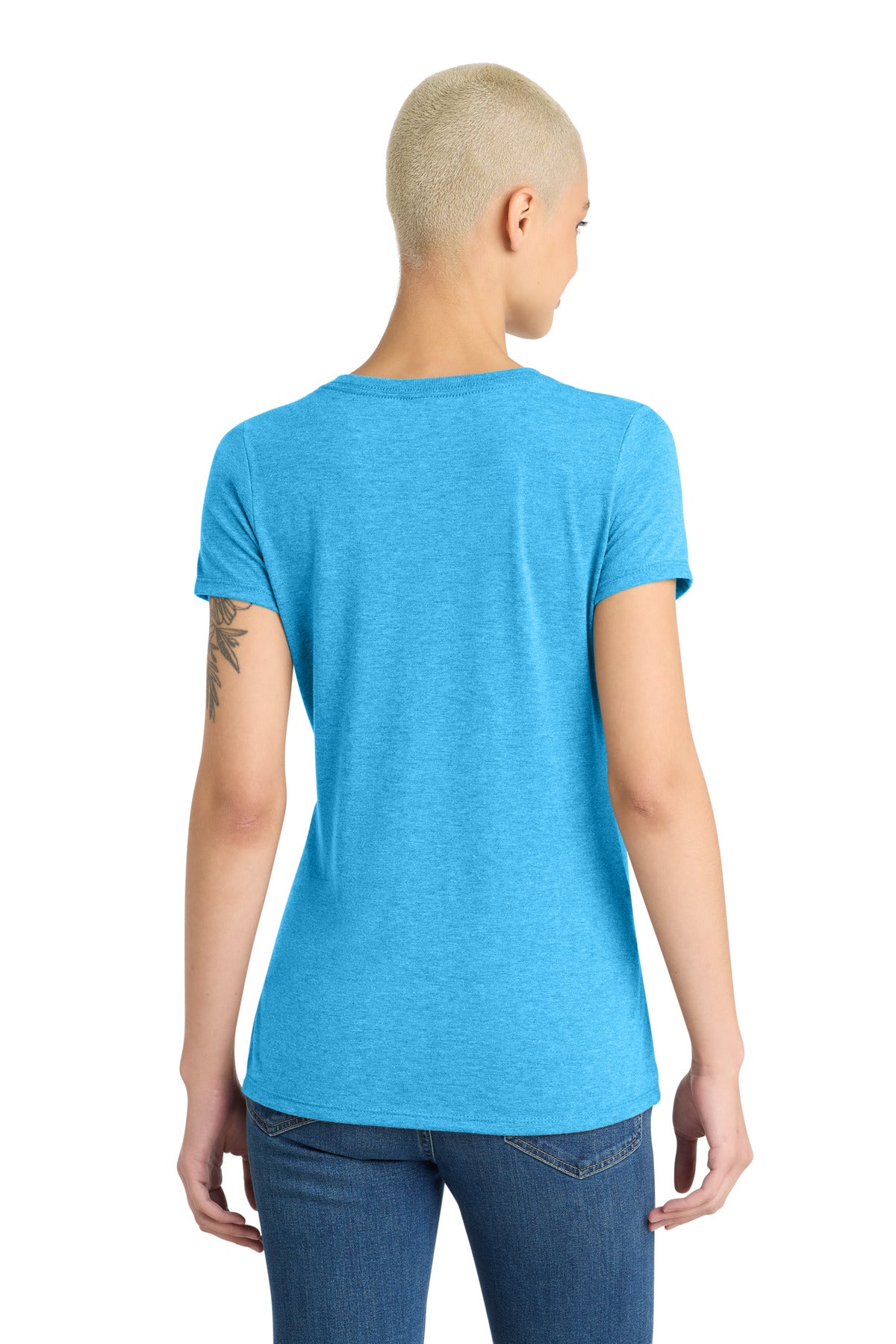 District Women's Perfect Tri V-Neck Tee. DM1350L - Turquoise Frost - back