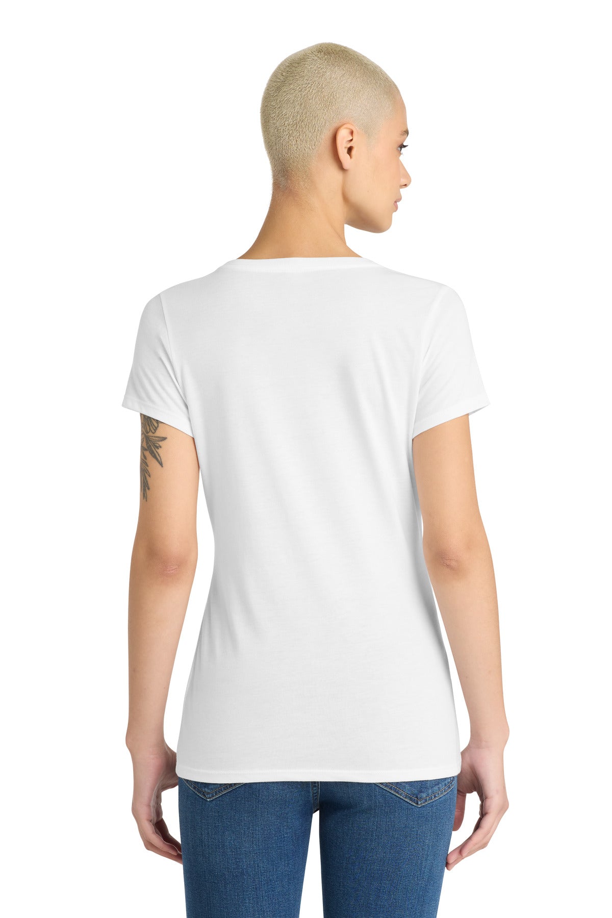 District Women's Perfect Tri V-Neck Tee. DM1350L - White - back