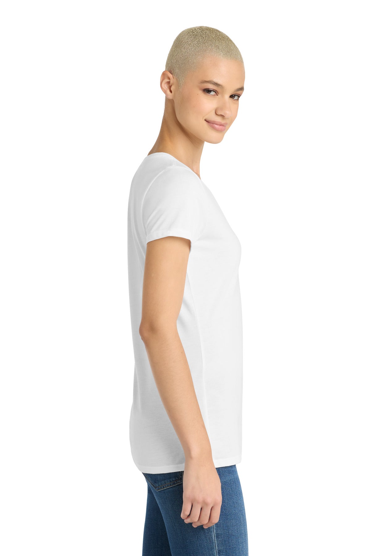 District Women's Perfect Tri V-Neck Tee. DM1350L - White - side