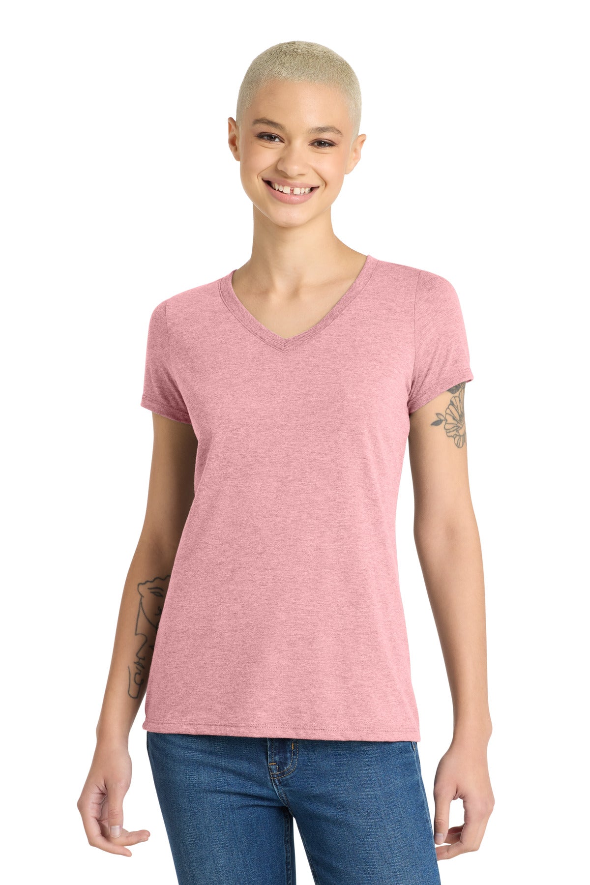 District Women's Perfect Tri V-Neck Tee. DM1350L - Wisteria Heather - front
