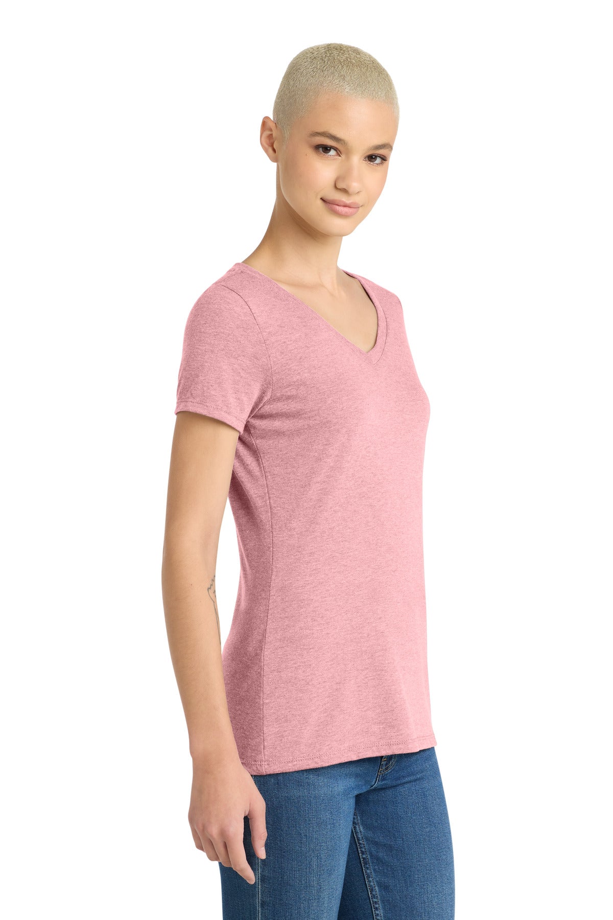 District Women's Perfect Tri V-Neck Tee. DM1350L - Wisteria Heather - side