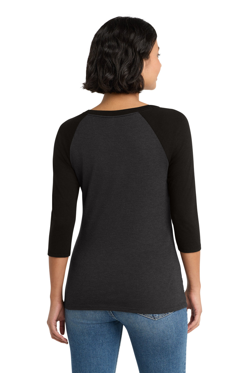 District Women's Perfect Tri 3/4-Sleeve Raglan. DM136L - Black/ Black Frost - back