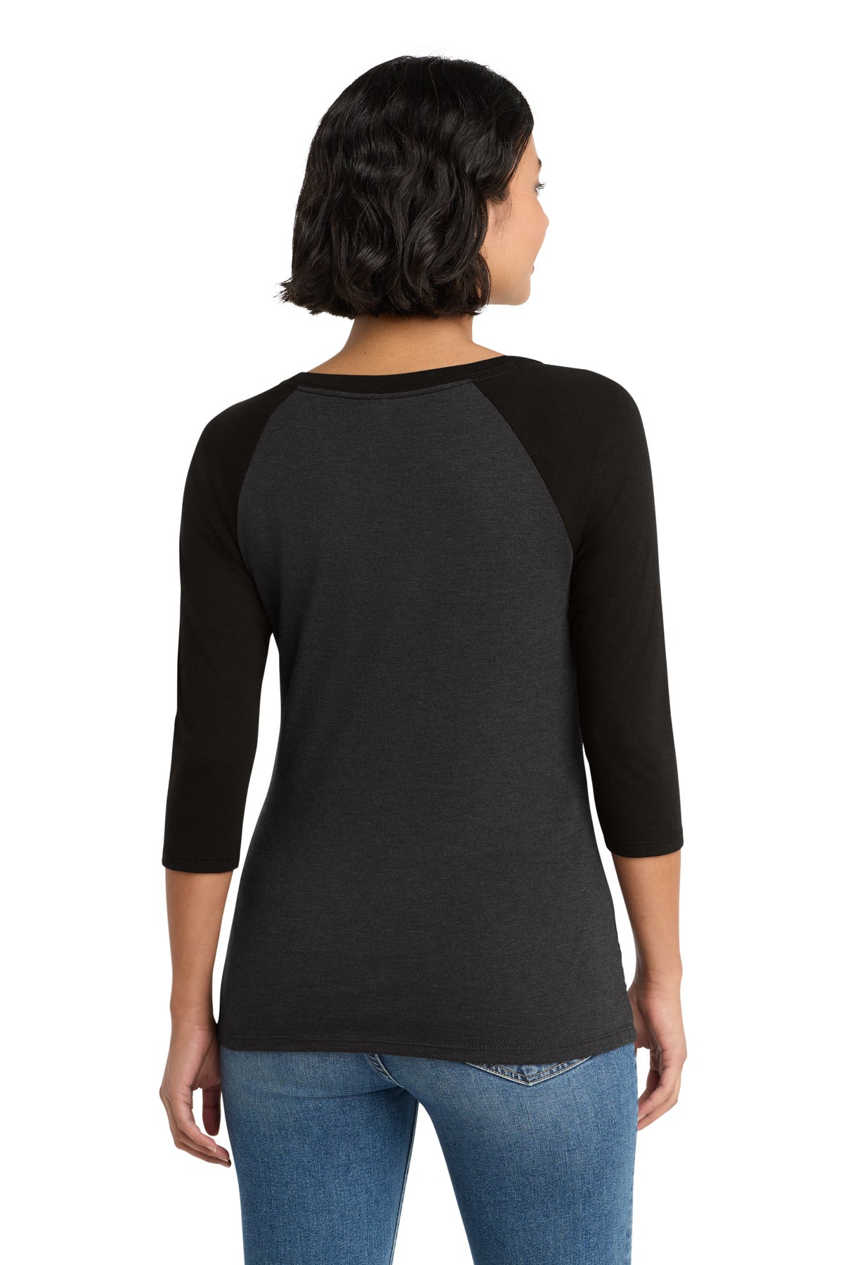 District Women's Perfect Tri 3/4-Sleeve Raglan. DM136L - Black/ Black Frost - back