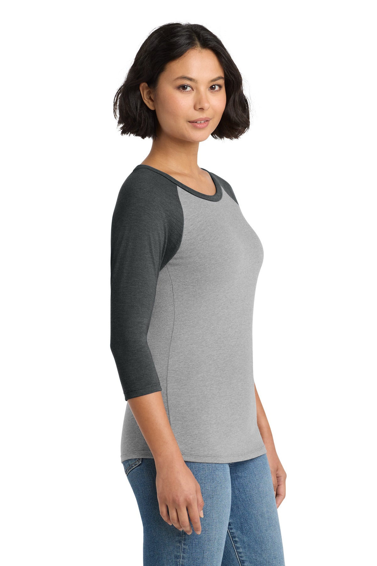 District Women's Perfect Tri 3/4-Sleeve Raglan. DM136L - Black Frost/ Grey Frost - side