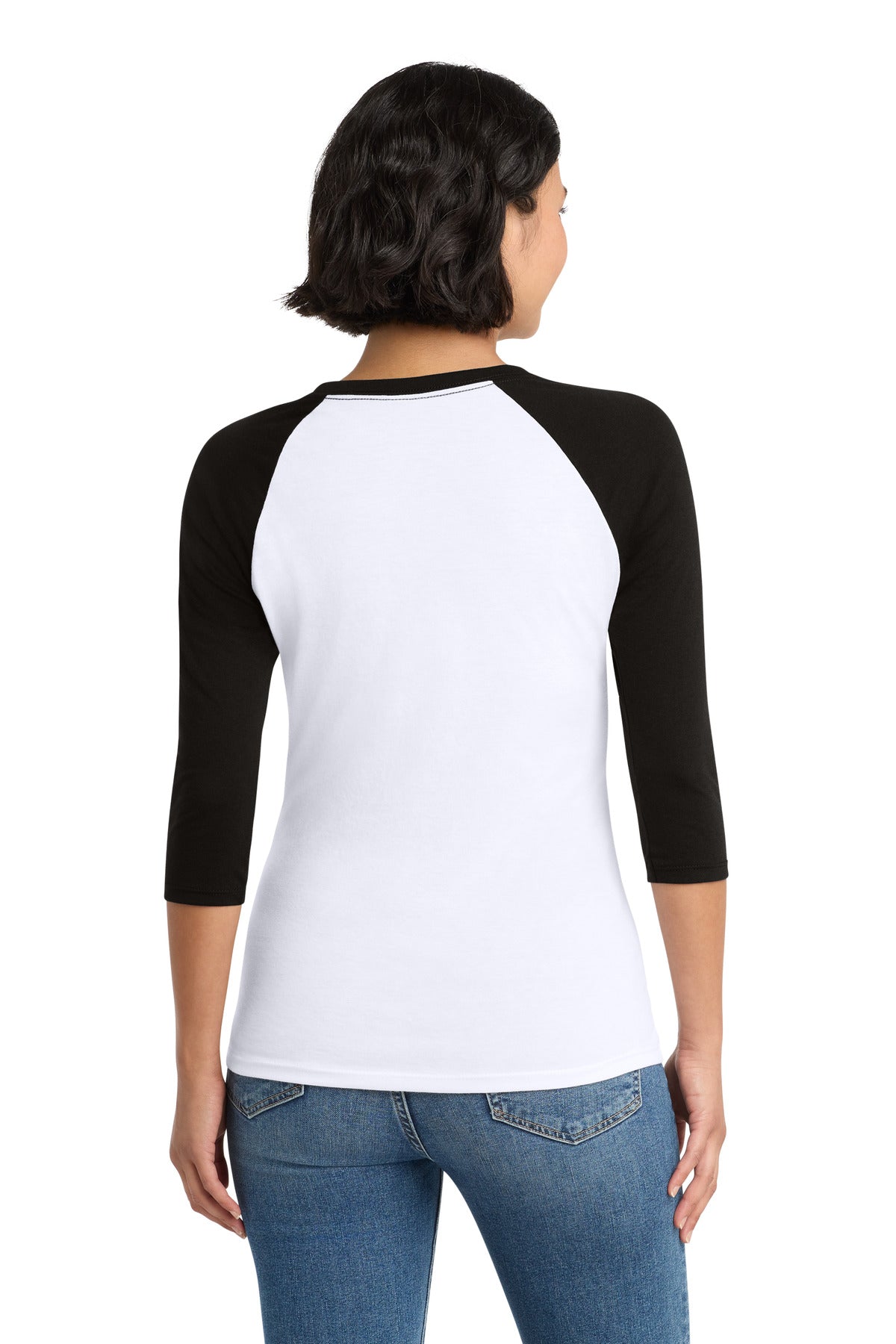 District Women's Perfect Tri 3/4-Sleeve Raglan. DM136L - Black/ White - back