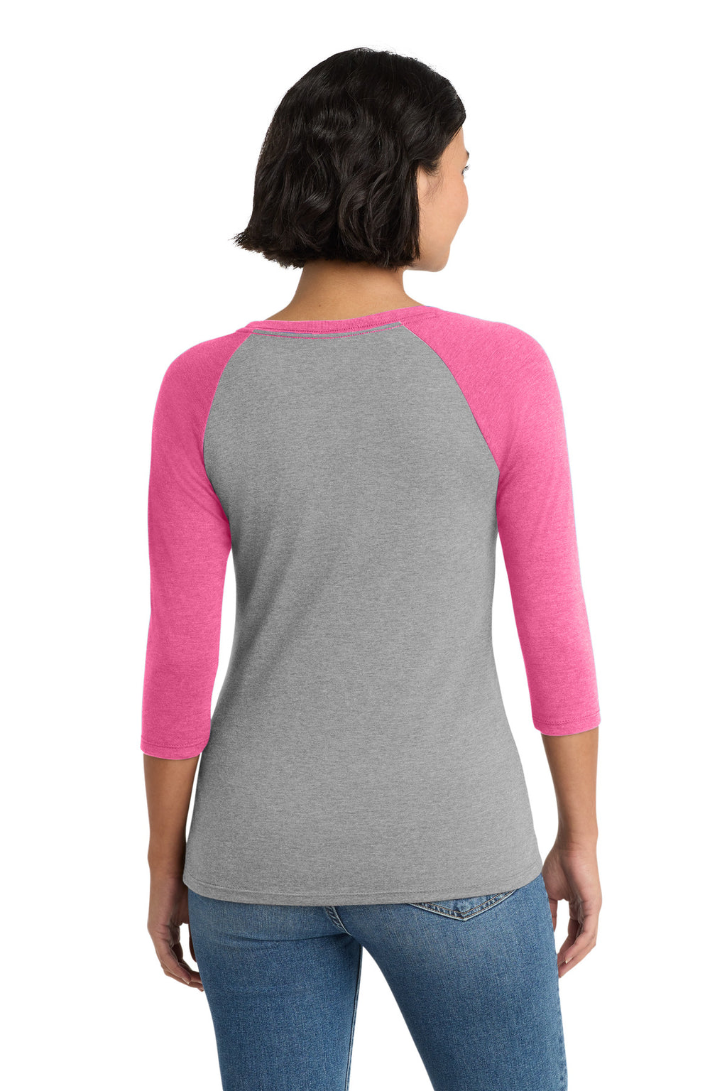 District Women's Perfect Tri 3/4-Sleeve Raglan. DM136L - Fuchsia Frost/ Grey Frost - back
