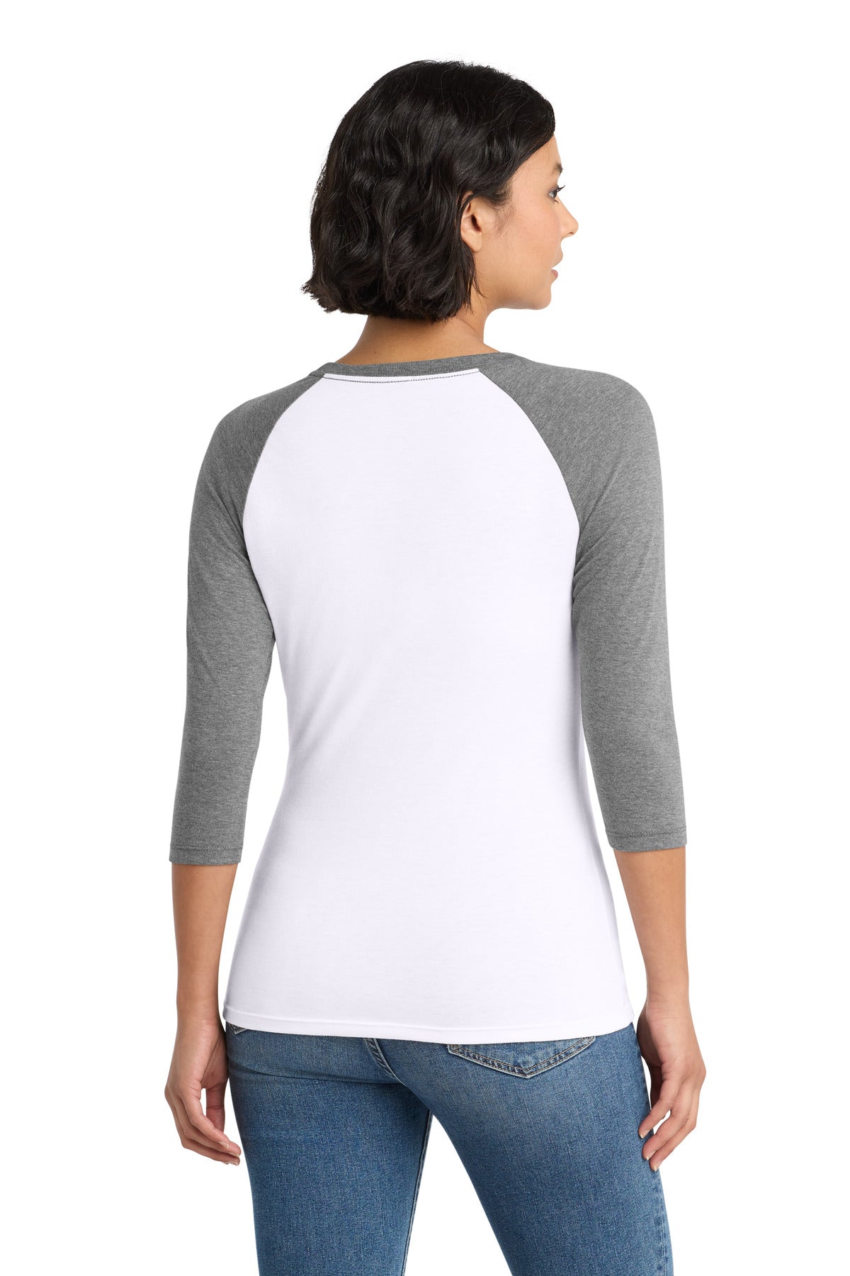 District Women's Perfect Tri 3/4-Sleeve Raglan. DM136L - Grey Frost/ White - back
