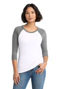 District Women's Perfect Tri 3/4-Sleeve Raglan. DM136L - Grey Frost/ White - front
