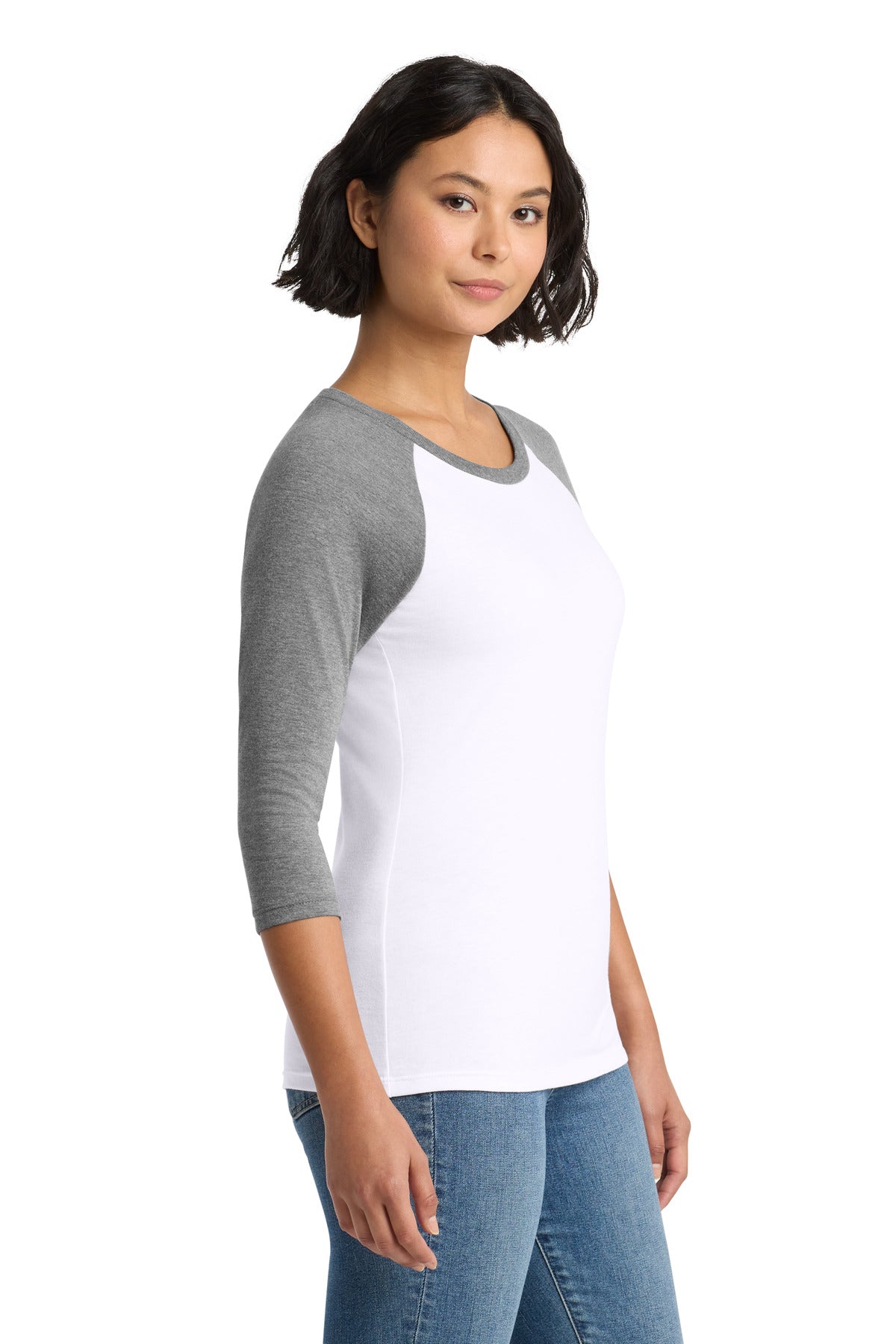 District Women's Perfect Tri 3/4-Sleeve Raglan. DM136L - Grey Frost/ White - side