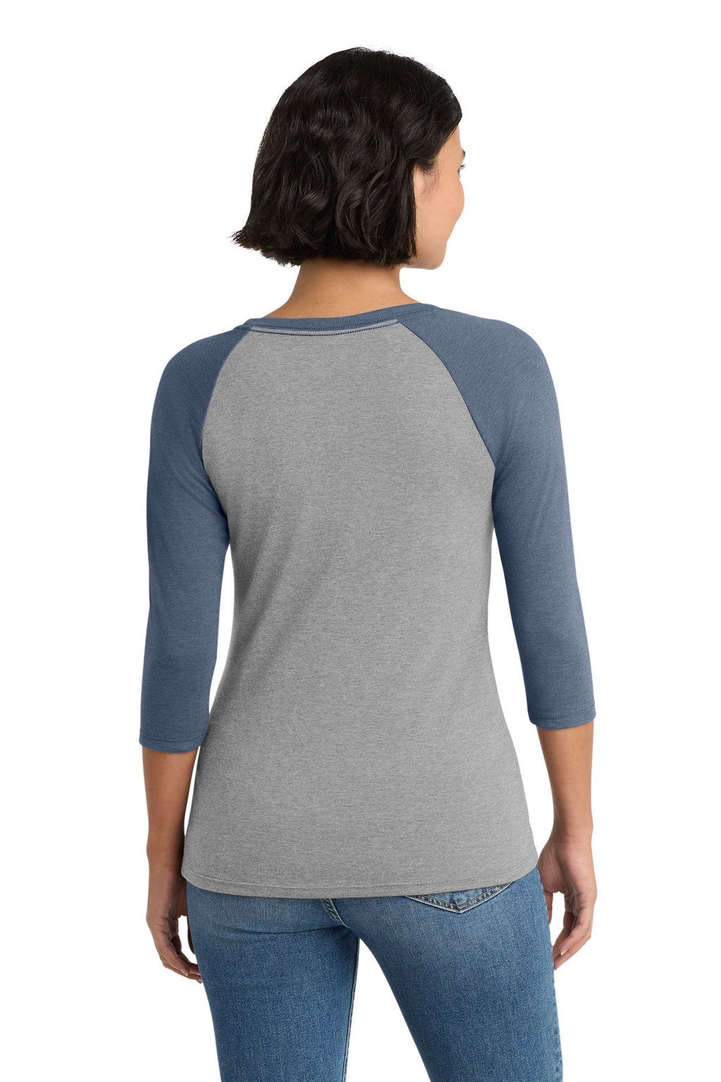 District Women's Perfect Tri 3/4-Sleeve Raglan. DM136L - Navy Frost/ Grey Frost - back