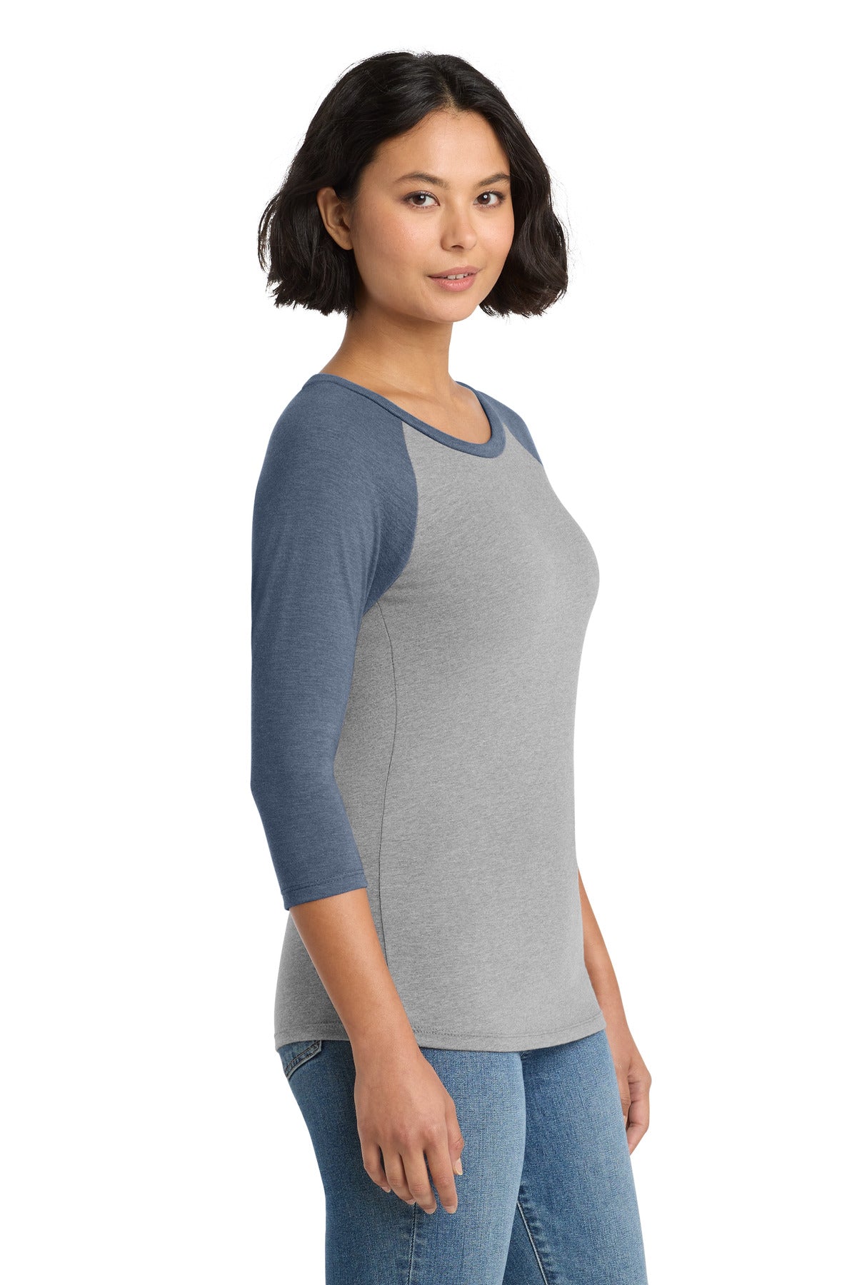 District Women's Perfect Tri 3/4-Sleeve Raglan. DM136L - Navy Frost/ Grey Frost - side