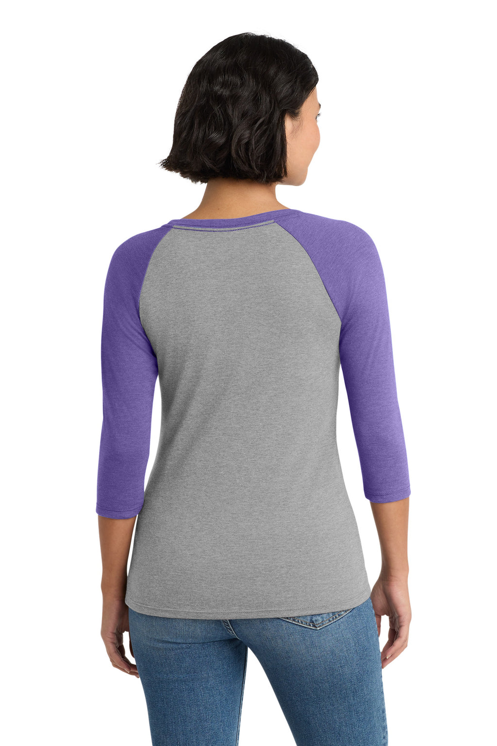 District Women's Perfect Tri 3/4-Sleeve Raglan. DM136L - Purple Frost/ Grey Frost - back