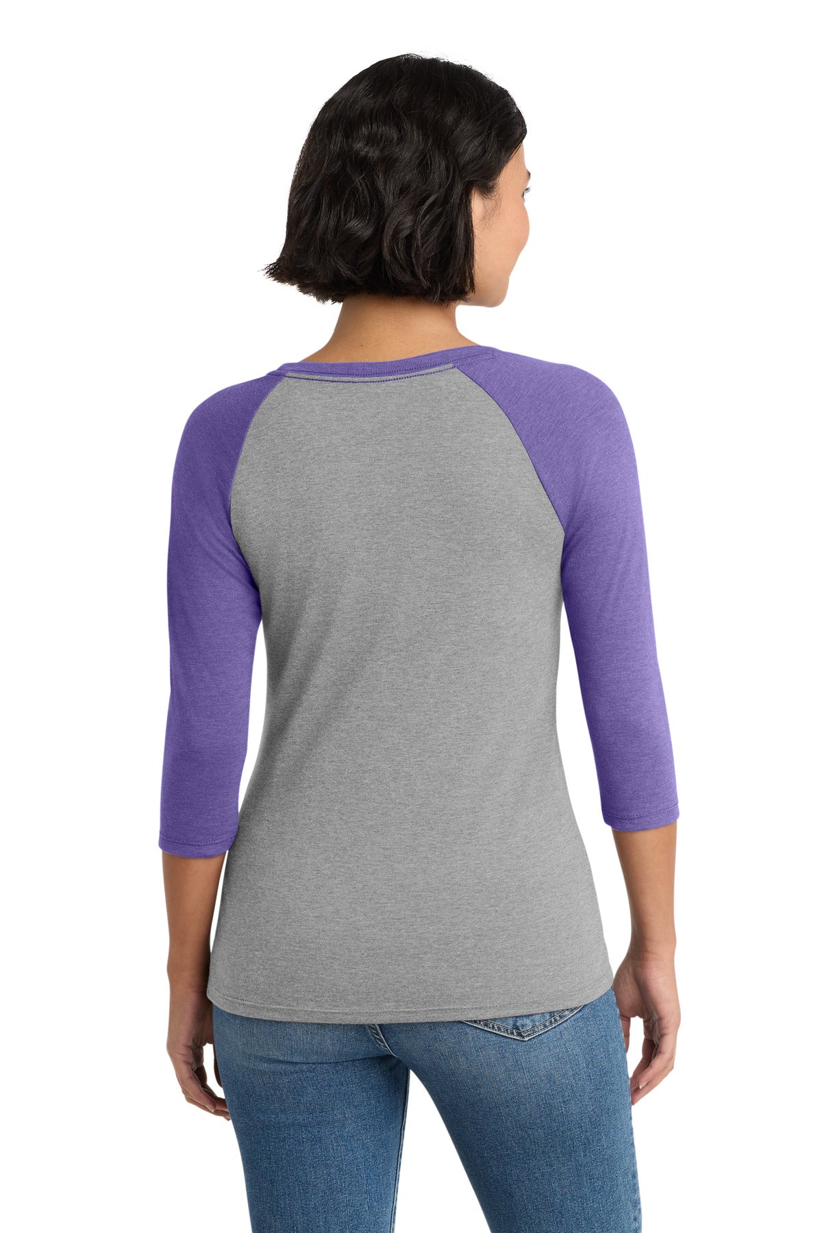 District Women's Perfect Tri 3/4-Sleeve Raglan. DM136L - Purple Frost/ Grey Frost - back