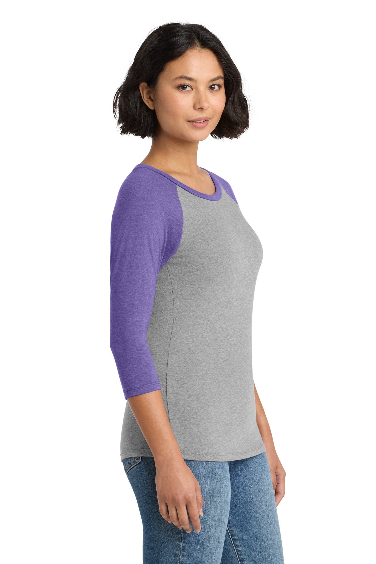 District Women's Perfect Tri 3/4-Sleeve Raglan. DM136L - Purple Frost/ Grey Frost - side