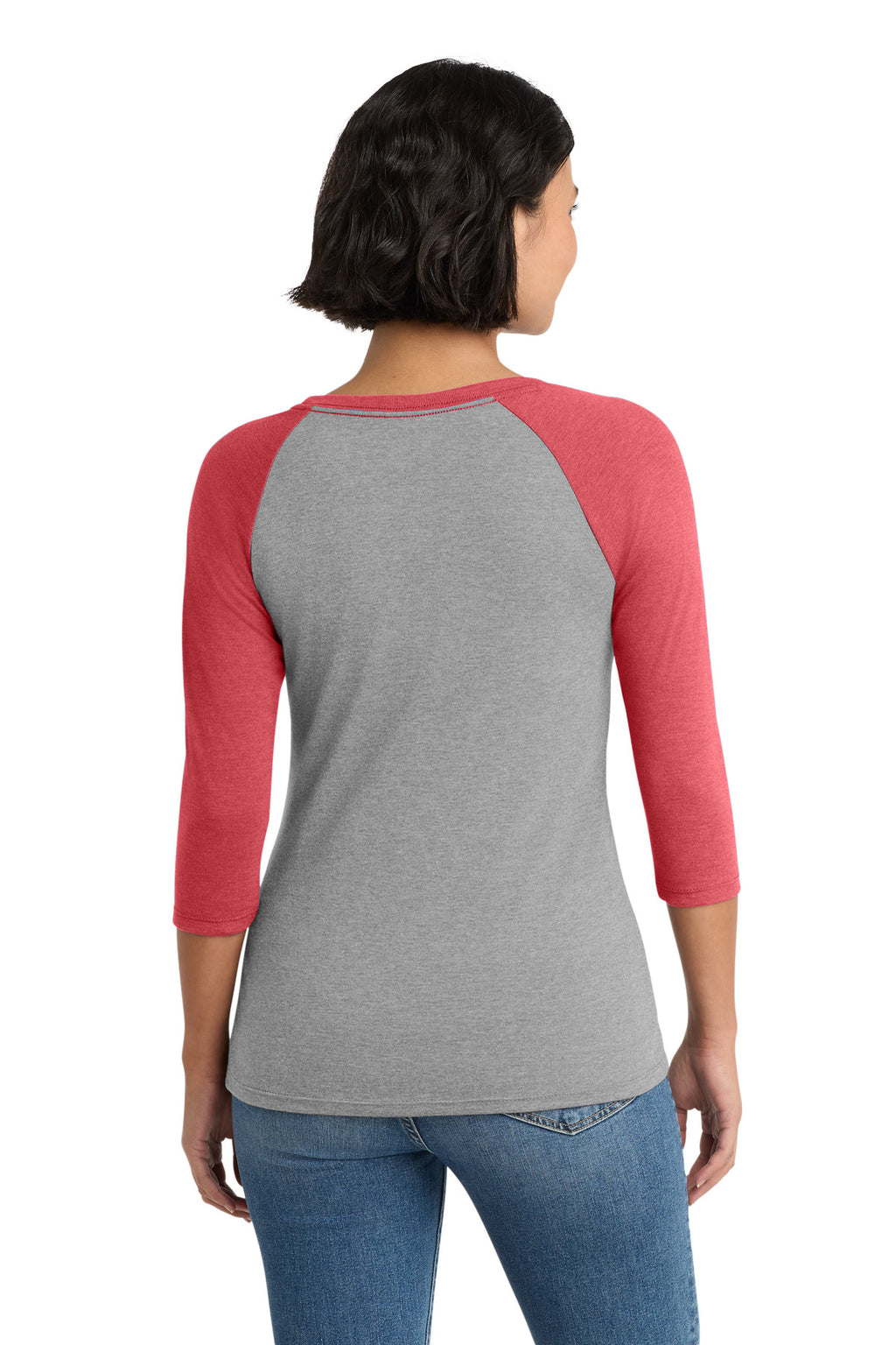 District Women's Perfect Tri 3/4-Sleeve Raglan. DM136L - Red Frost/ Grey Frost - back