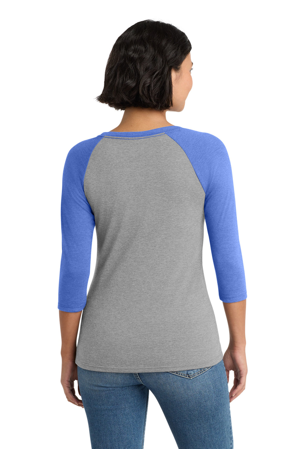 District Women's Perfect Tri 3/4-Sleeve Raglan. DM136L - Royal Frost/ Grey Frost - back