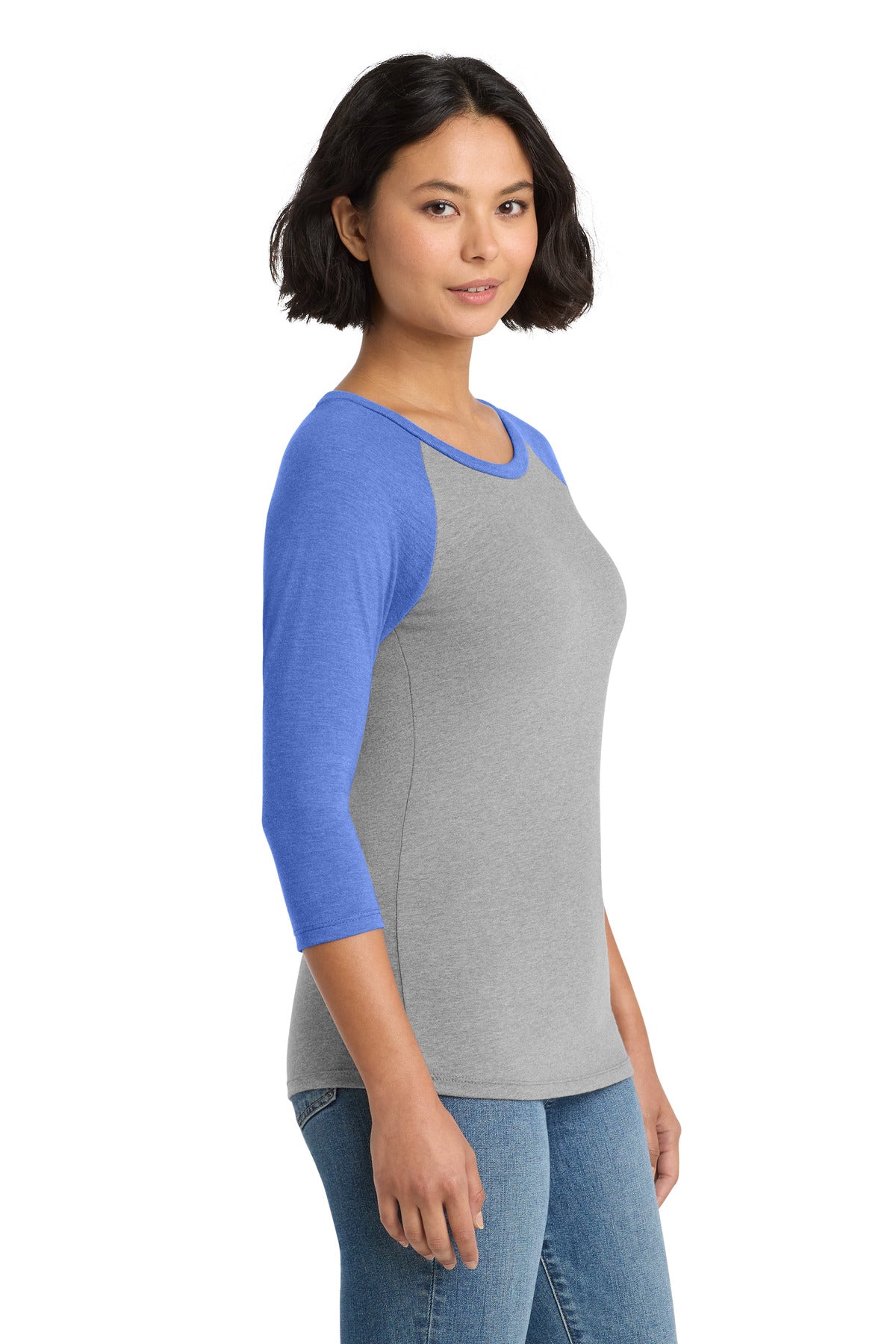 District Women's Perfect Tri 3/4-Sleeve Raglan. DM136L - Royal Frost/ Grey Frost - side