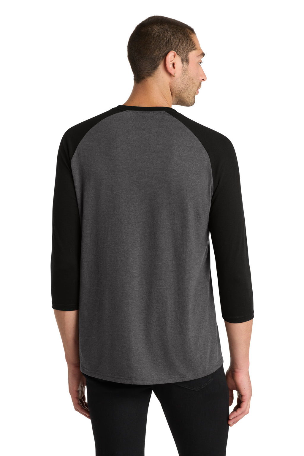 District Perfect Tri 3/4-Sleeve Raglan. DM136 - Black/ Black Frost - back