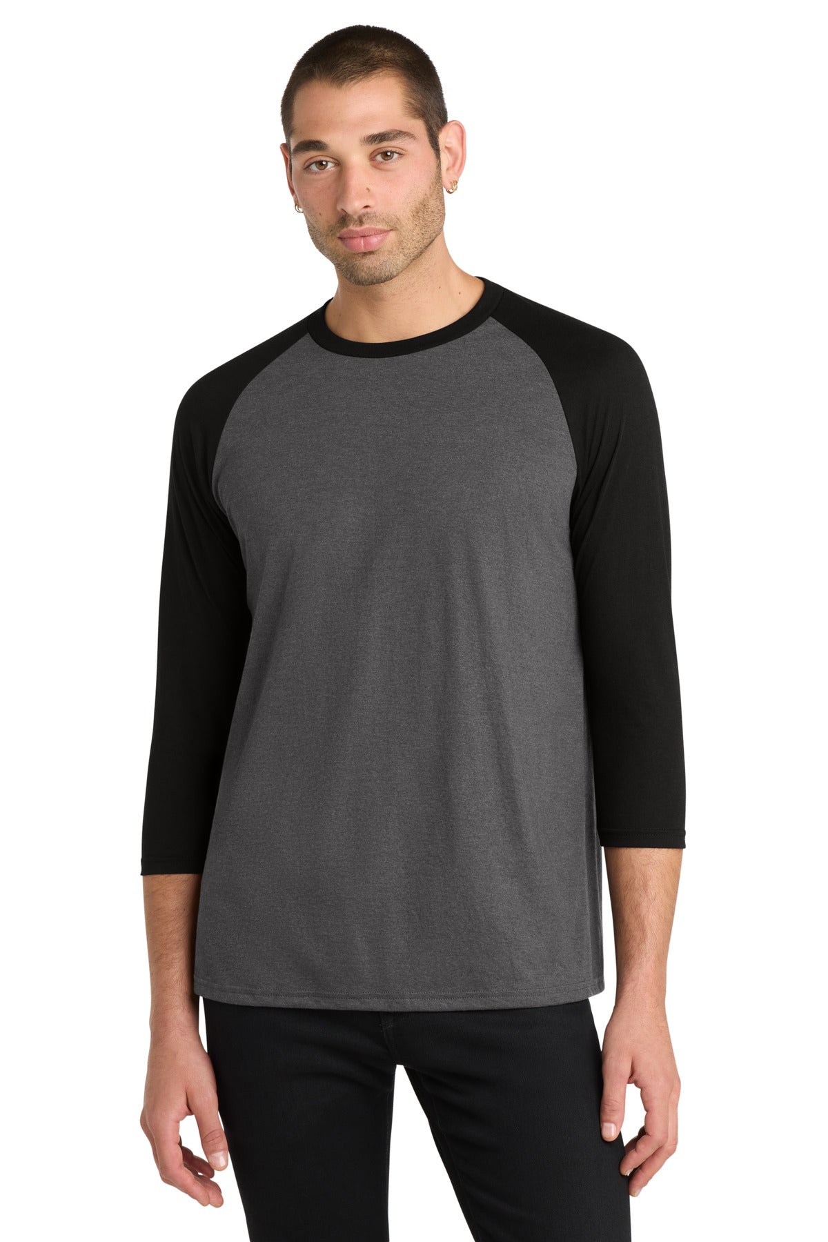 District Perfect Tri 3/4-Sleeve Raglan. DM136 - Black/ Black Frost - front