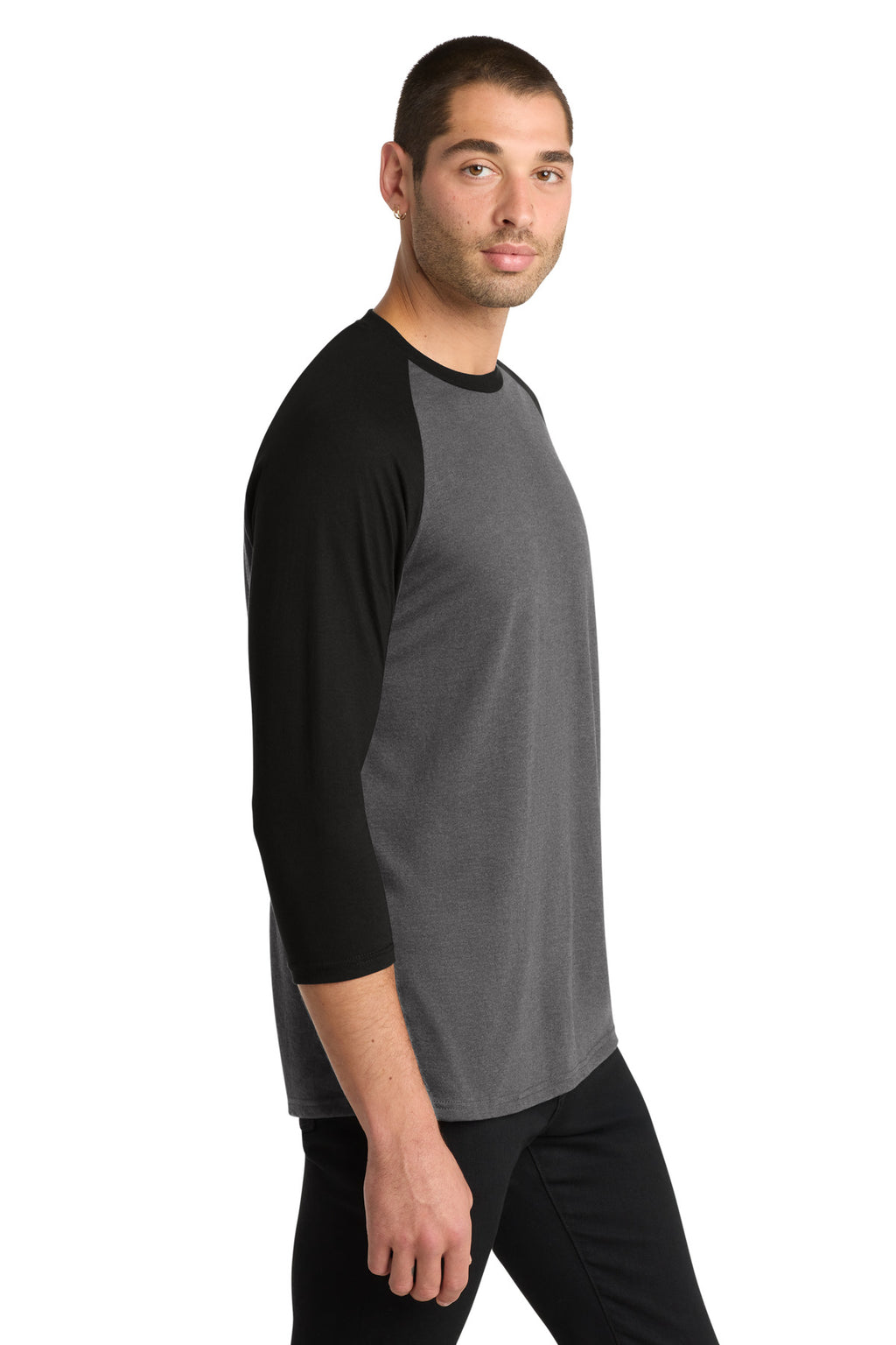 District Perfect Tri 3/4-Sleeve Raglan. DM136 - Black/ Black Frost - side