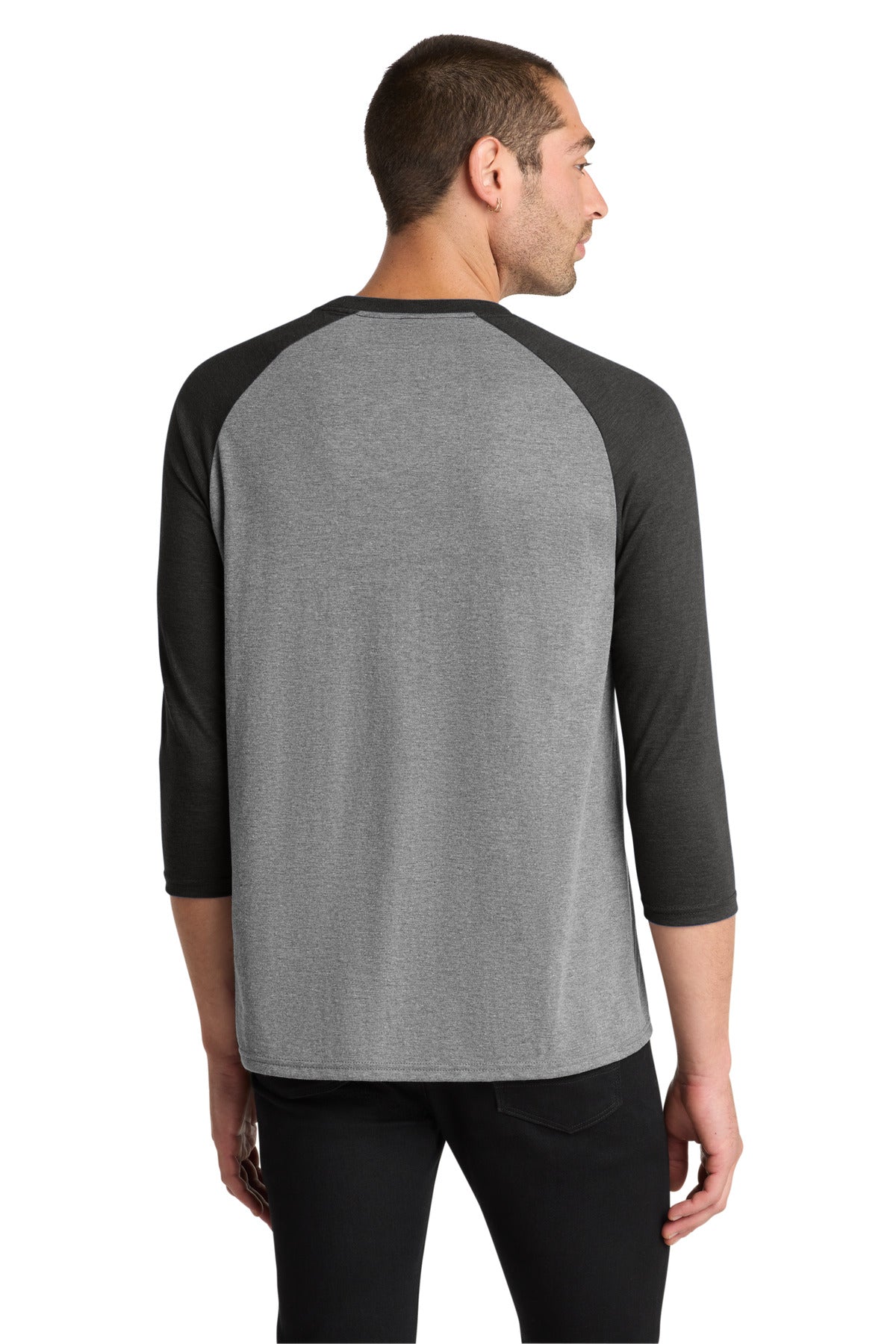 District Perfect Tri 3/4-Sleeve Raglan. DM136 - Black Frost/ Grey Frost - back