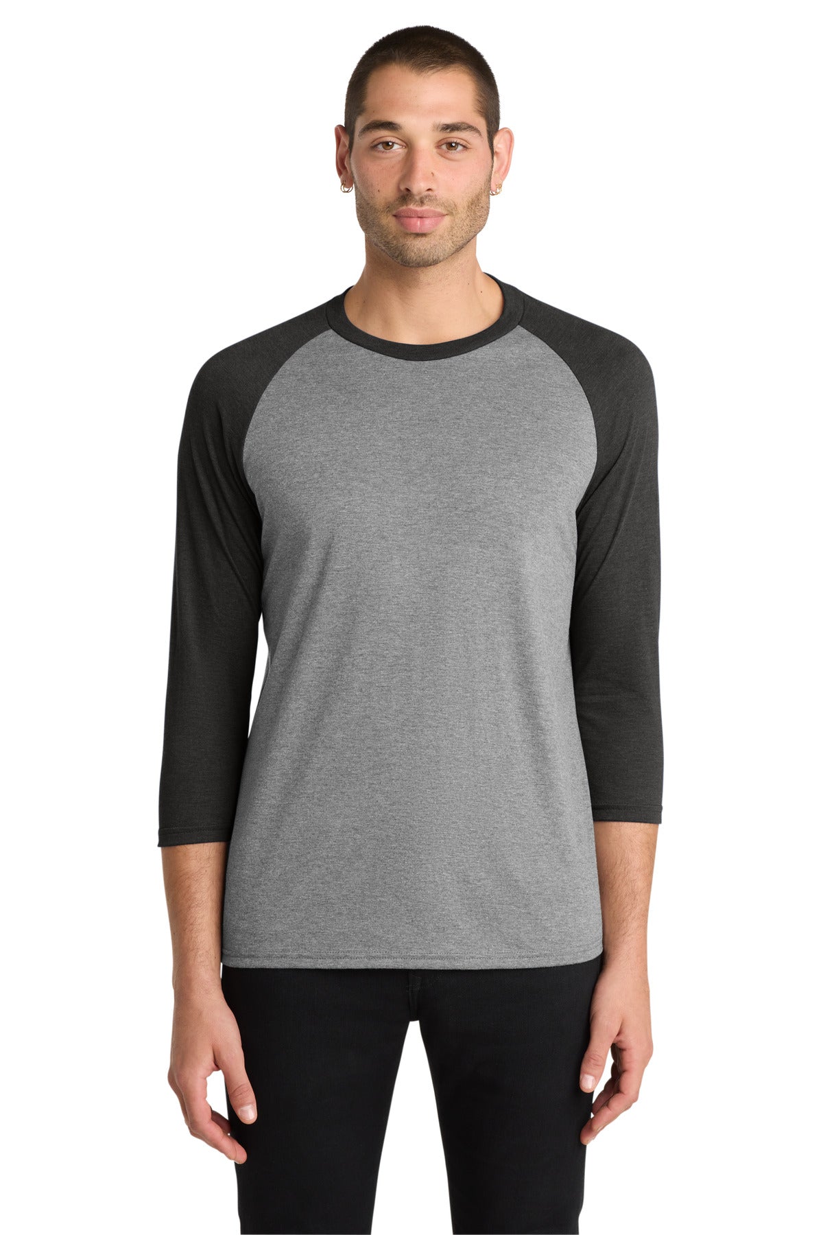 District Perfect Tri 3/4-Sleeve Raglan. DM136 - Black Frost/ Grey Frost - front