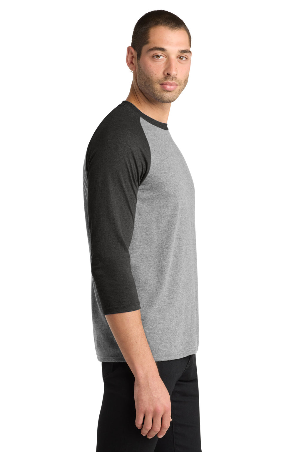 District Perfect Tri 3/4-Sleeve Raglan. DM136 - Black Frost/ Grey Frost - side