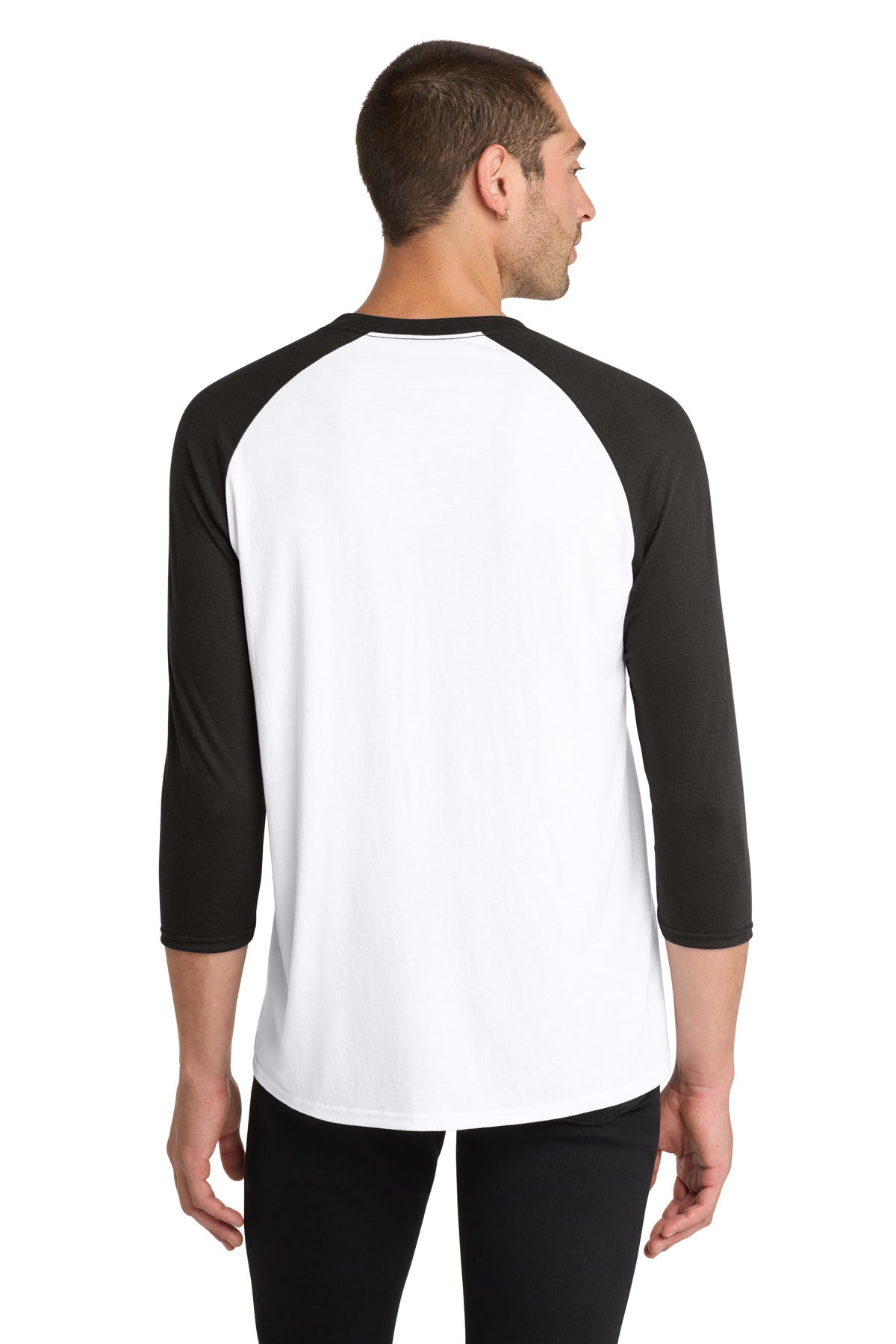District Perfect Tri 3/4-Sleeve Raglan. DM136 - Black/ White - back