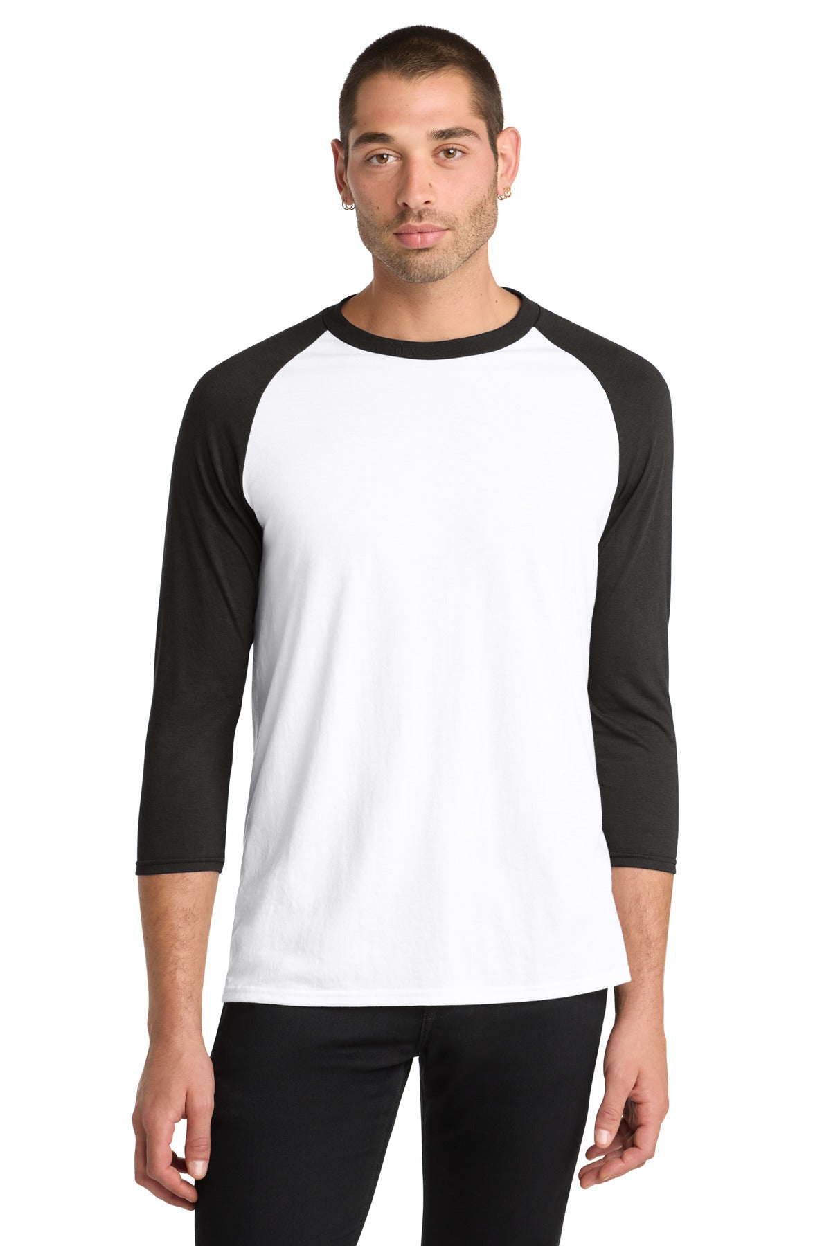 District Perfect Tri 3/4-Sleeve Raglan. DM136 - Black/ White - front