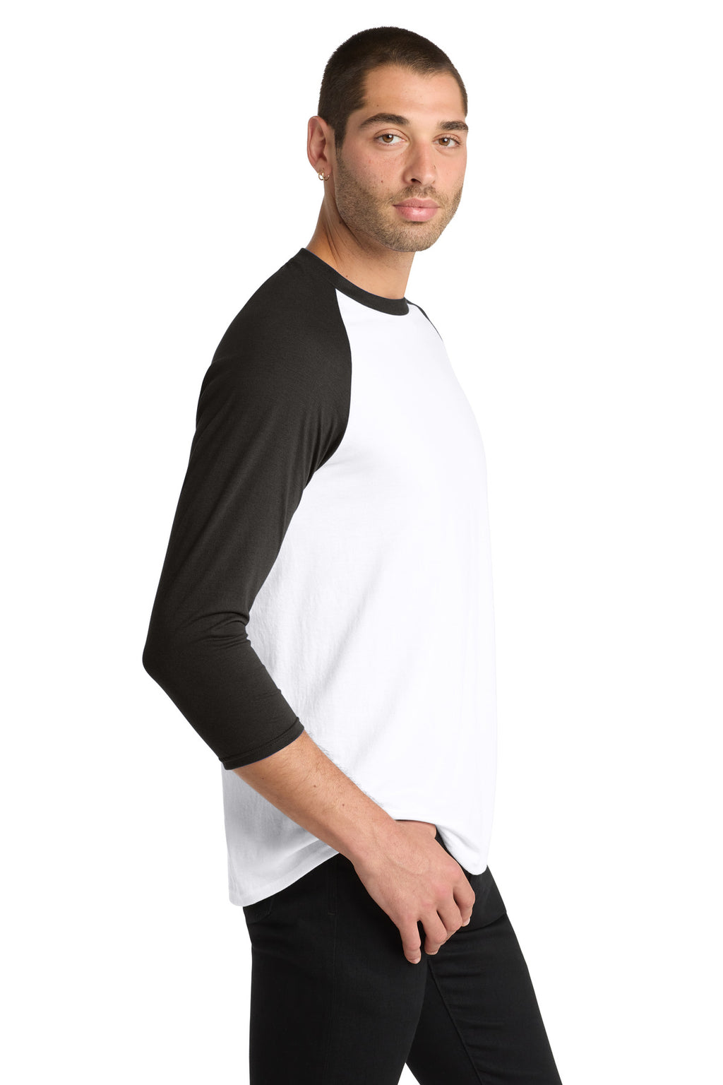 District Perfect Tri 3/4-Sleeve Raglan. DM136 - Black/ White - side