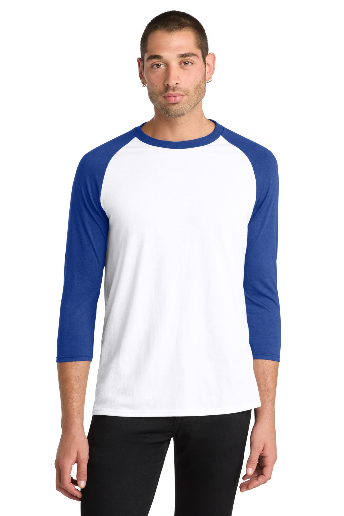 District Perfect Tri 3/4-Sleeve Raglan. DM136 - Deep Royal/ White - front