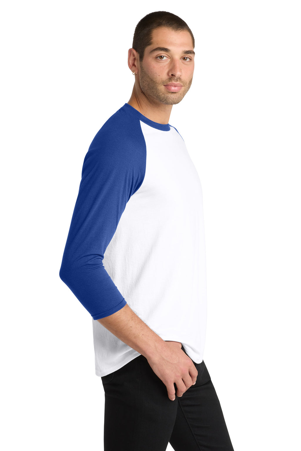 District Perfect Tri 3/4-Sleeve Raglan. DM136 - Deep Royal/ White - side