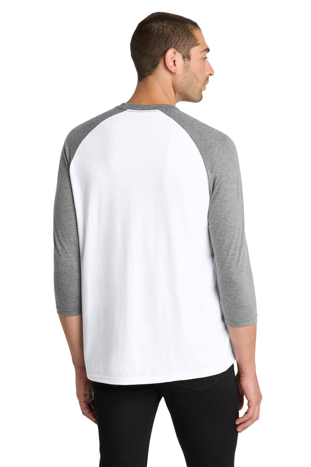 District Perfect Tri 3/4-Sleeve Raglan. DM136 - Grey Frost/ White - back