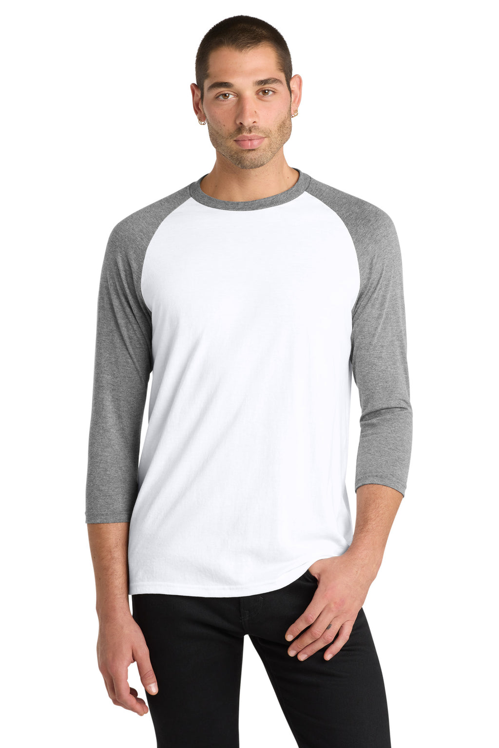 District Perfect Tri 3/4-Sleeve Raglan. DM136 - Grey Frost/ White - front