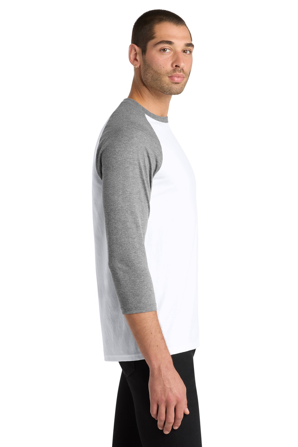 District Perfect Tri 3/4-Sleeve Raglan. DM136 - Grey Frost/ White - side