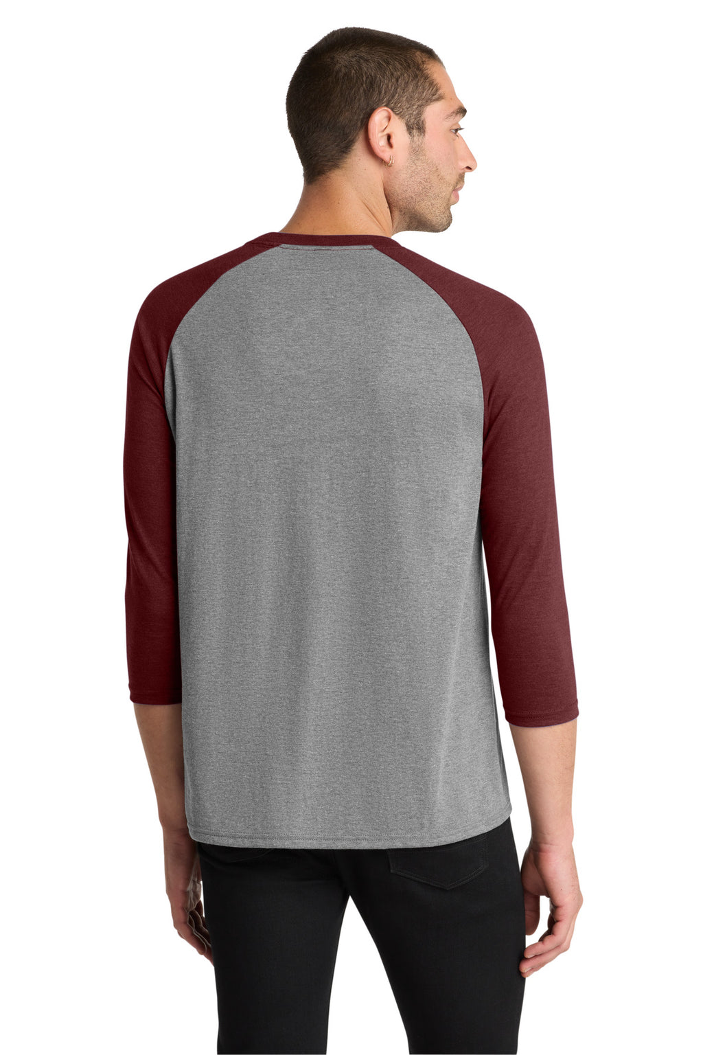 District Perfect Tri 3/4-Sleeve Raglan. DM136 - Maroon Frost/ Grey Frost - back