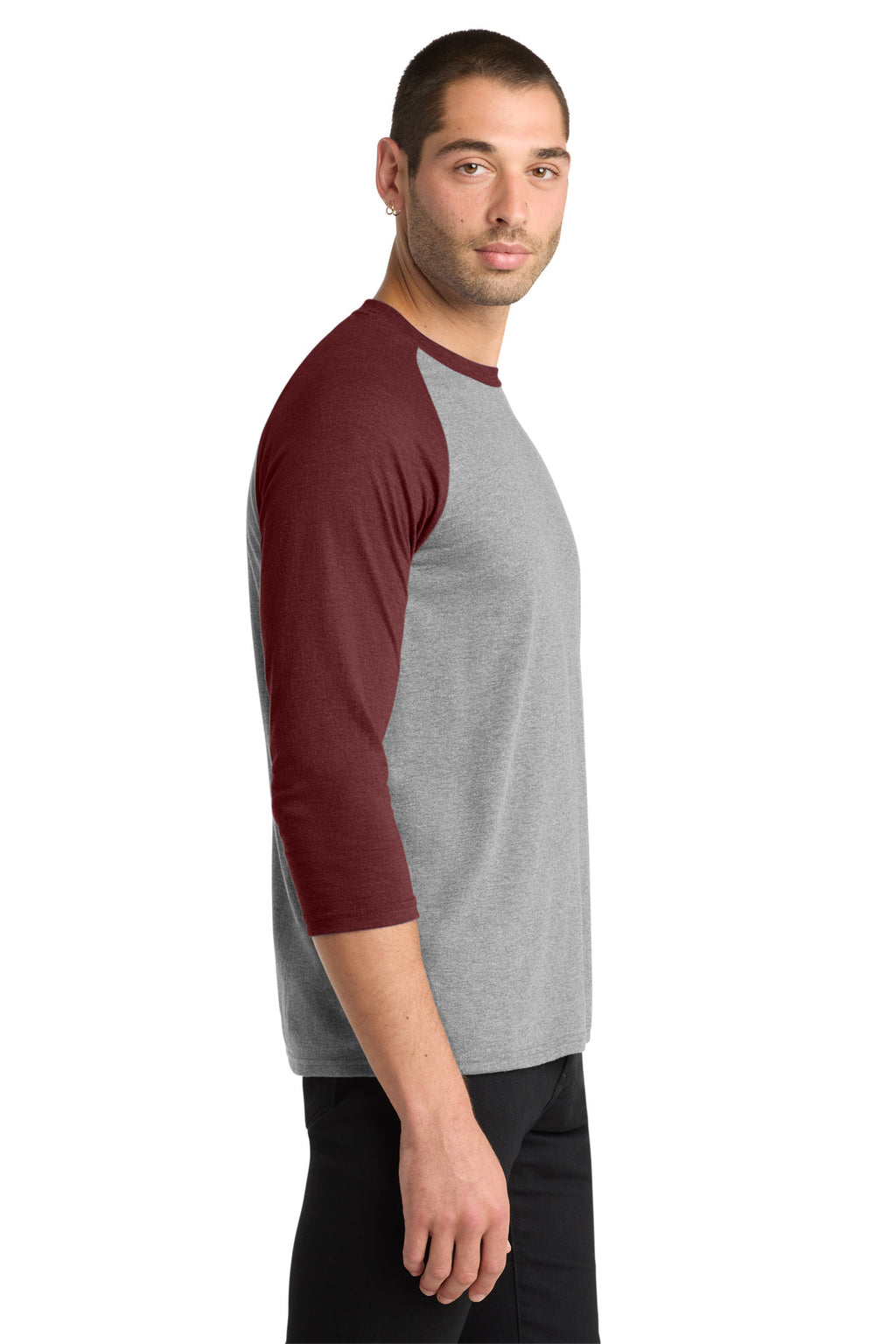 District Perfect Tri 3/4-Sleeve Raglan. DM136 - Maroon Frost/ Grey Frost - side