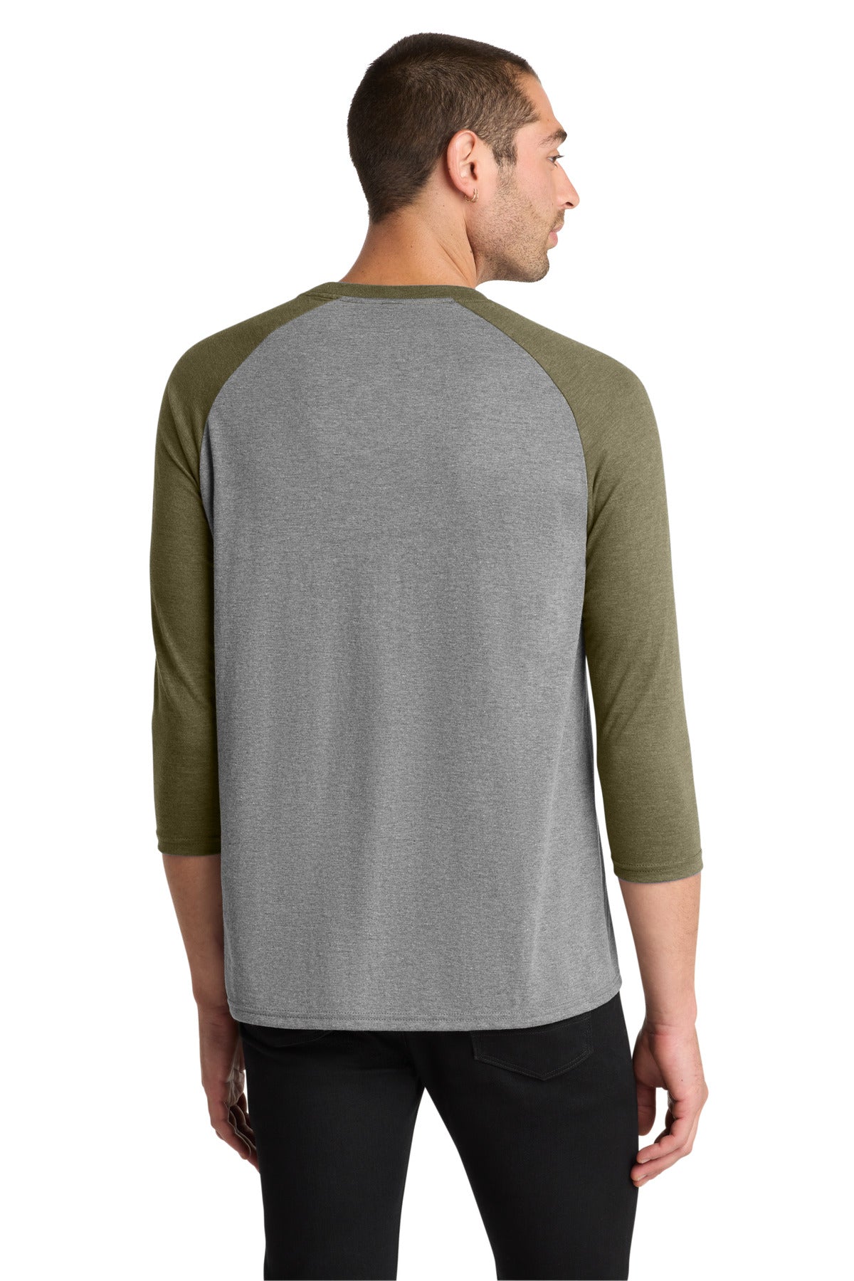 District Perfect Tri 3/4-Sleeve Raglan. DM136 - Military Green Frost/ Grey Frost - back