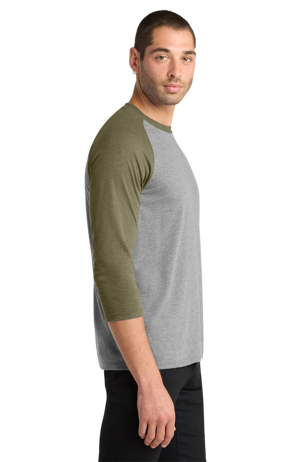 District Perfect Tri 3/4-Sleeve Raglan. DM136 - Military Green Frost/ Grey Frost - side