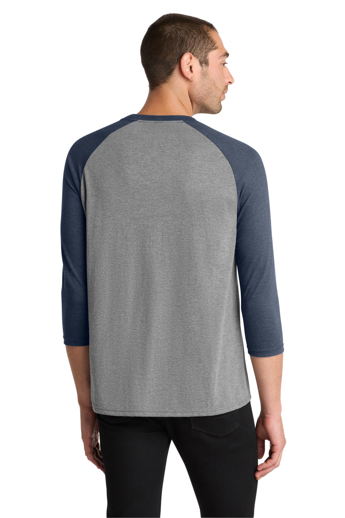 District Perfect Tri 3/4-Sleeve Raglan. DM136 - Navy Frost/ Grey Frost - back