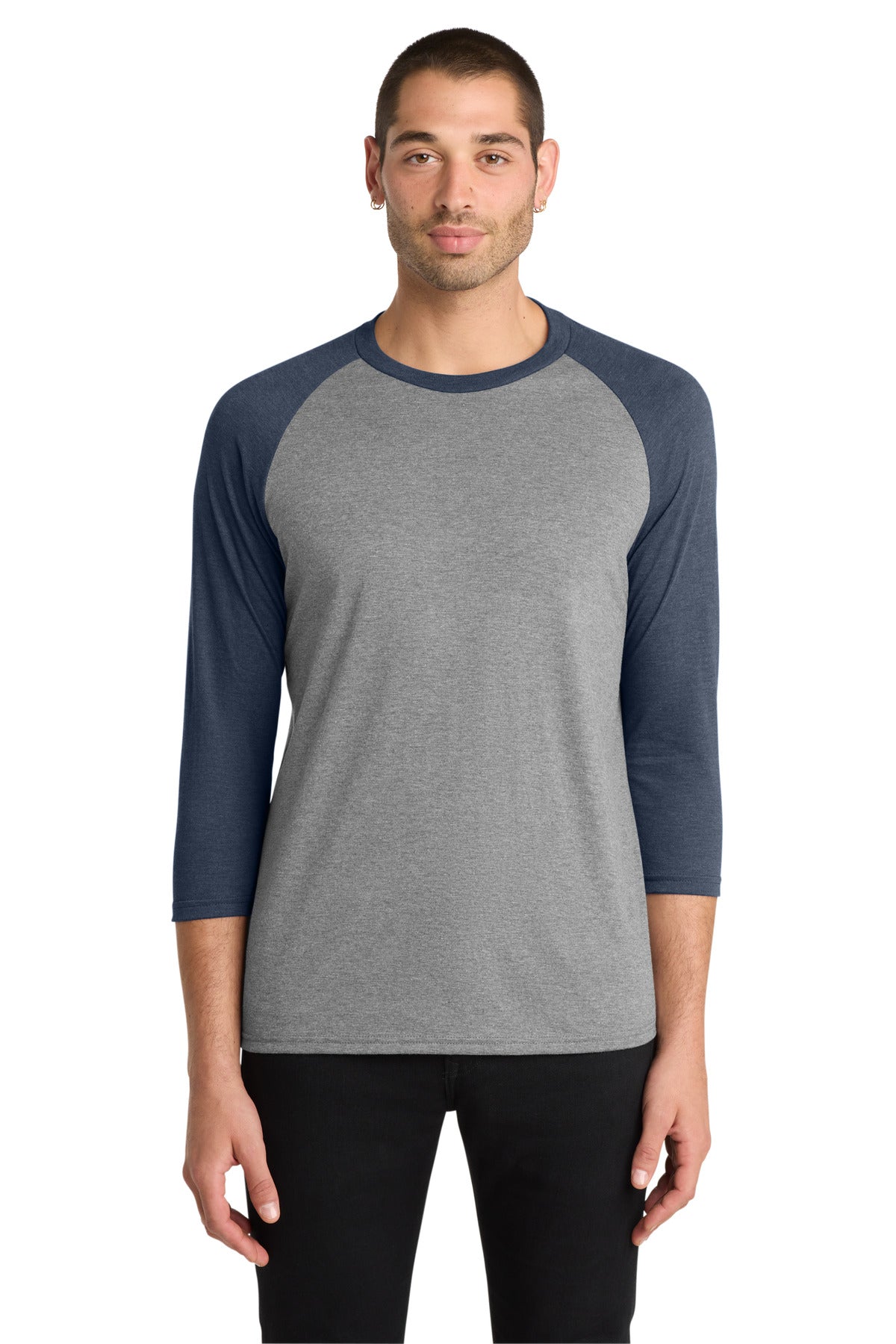 District Perfect Tri 3/4-Sleeve Raglan. DM136 - Navy Frost/ Grey Frost - front