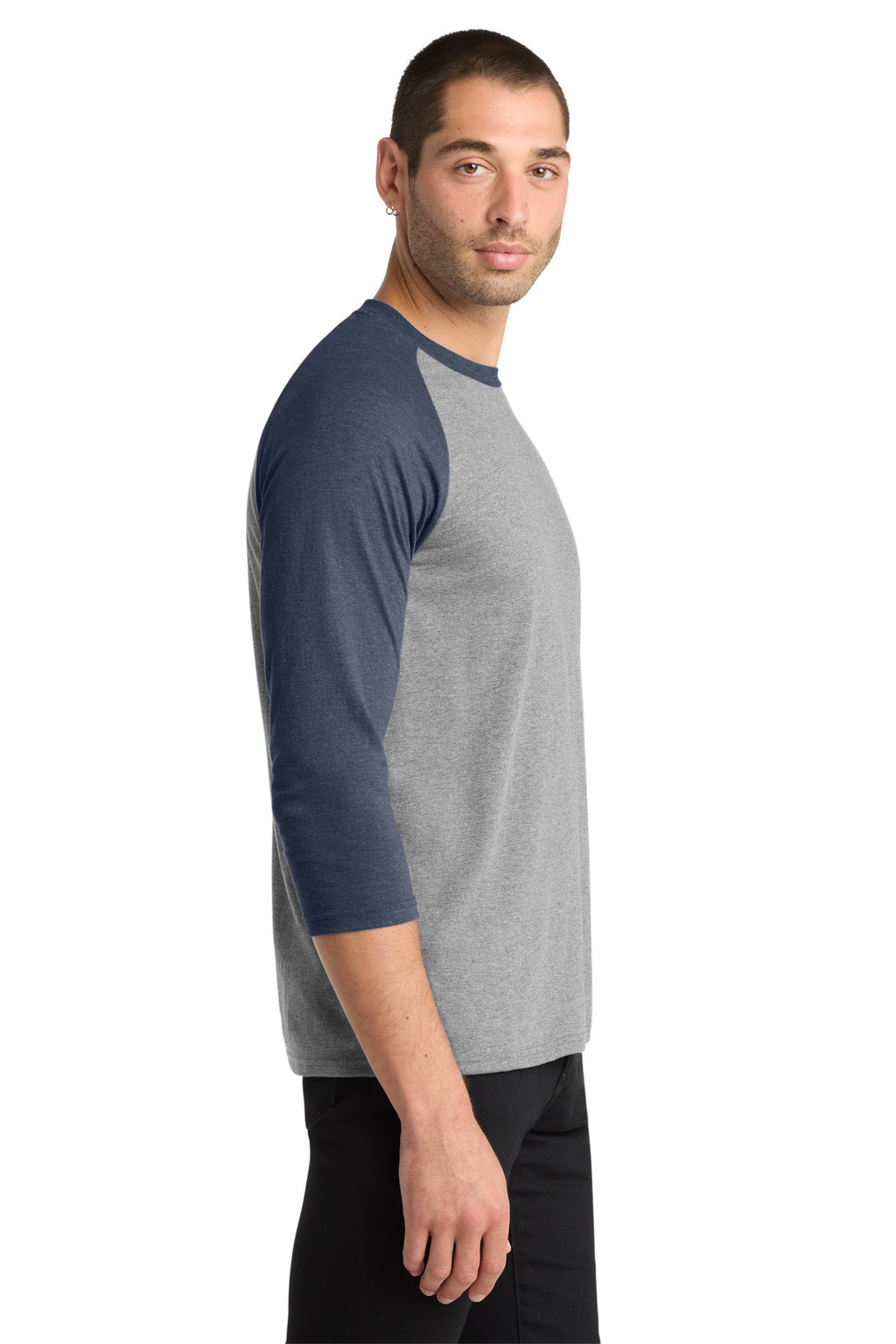 District Perfect Tri 3/4-Sleeve Raglan. DM136 - Navy Frost/ Grey Frost - side
