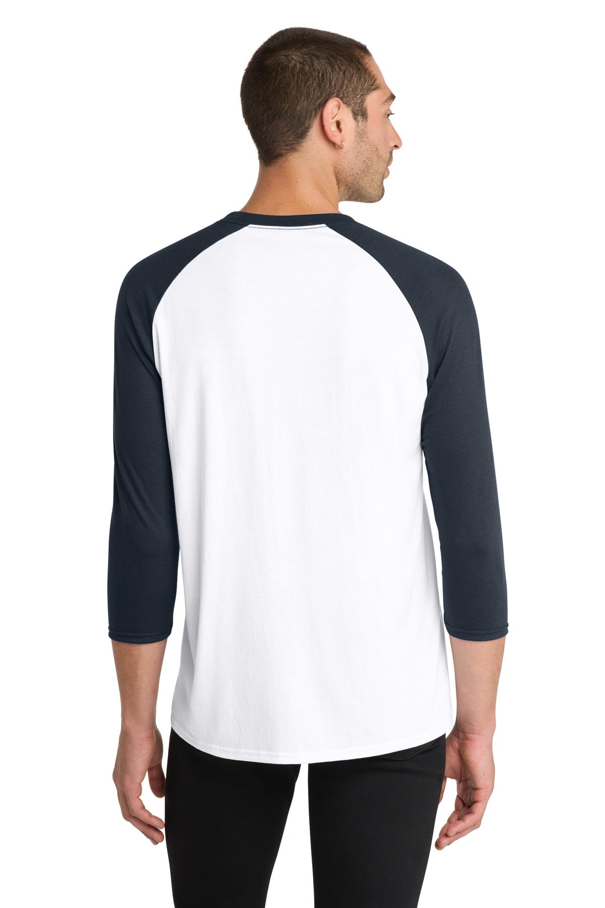 District Perfect Tri 3/4-Sleeve Raglan. DM136 - New Navy/ White - back